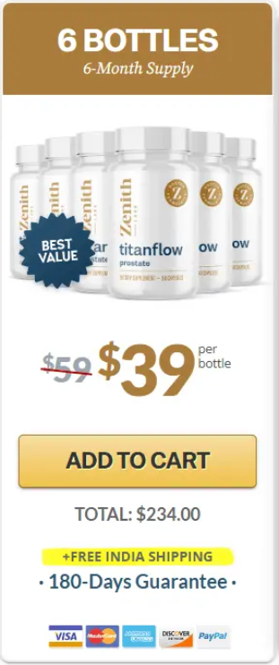 TitanFlow six bottle package designed for maximum value and long term supply